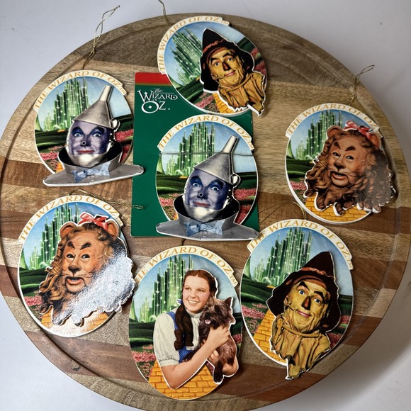 (7) Wizard of Oz Wood Ornaments DOROTHY W/TOTO LION TINMAN...